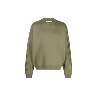 Off-White Pulover pentru bărbați FW21 cu model iconic cu săgeți, cu șnur, croială largă, verde