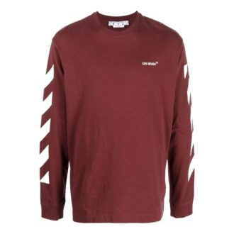 Off-White Pulover pentru bărbați FW22 cu guler rotund și imprimeu cu dungi, roșu Off-White Pulover pentru bărbați FW22 cu guler rotund și imprimeu cu dungi, roșu