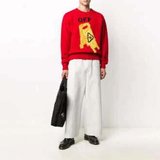 Off-White sporți pentru bărbați cu guler rotund, roșu Off-White sporți pentru bărbați cu guler rotund, roșu