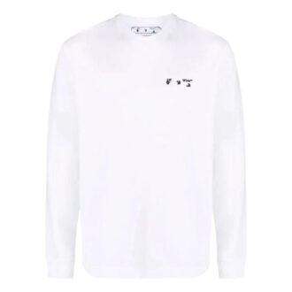 Off-White Tricou alb cu mâneci lungi și guler rotund pentru bărbați, colecția SS22, cu logo Off-White Tricou alb cu mâneci lungi și guler rotund pentru bărbați, colecția SS22, cu logo
