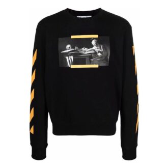 Off-White Tricou negru pentru bărbați, cu guler rotund și mâneci lungi, cu imprimeu Off-White Tricou negru pentru bărbați, cu guler rotund și mâneci lungi, cu imprimeu