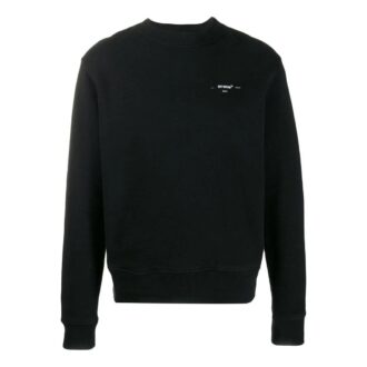 Off-White Tricou pentru bărbați FW22, culoare solidă, cu logo, guler rotund și mâneci lungi, negru Off-White Tricou pentru bărbați FW22, culoare solidă, cu logo, guler rotund și mâneci lungi, negru