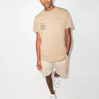 Off-White x Browns 50 Crossover Logo Printing Pantaloni Scurți cu guler rotund și mâneci scurte, versiune obișnuită, bej Off-White x Browns 50 Crossover Logo Printing Pantaloni Scurți cu guler rotund și mâneci scurte, versiune obișnuită, bej