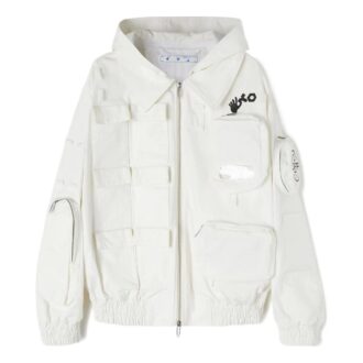 Off-White x C/o Teenage Engineering Jachetă sport unisex cu glugă, în culori solide, model Crossover, alb Off-White x C/o Teenage Engineering Jachetă sport unisex cu glugă, în culori solide, model Crossover, alb