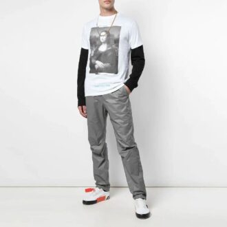Off-White x MCA Crossover Pulover cu guler rotund și imprimeu Mona Lisa, mâneci scurte, croială slim, alb Off-White x MCA Crossover Pulover cu guler rotund și imprimeu Mona Lisa, mâneci scurte, croială slim, alb