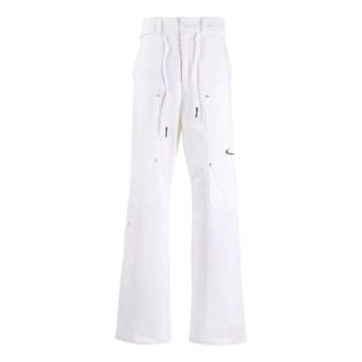 Off-White x Nike Crossover Pantaloni casual cu croi drept, culoare solidă, cu imprimeu logo mic, albi Off-White x Nike Crossover Pantaloni casual cu croi drept, culoare solidă, cu imprimeu logo mic, albi