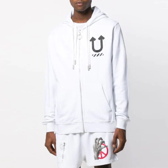 Off-White x UNDERCOVER Crossover cu imprimeu logo pe ambele părți, alb