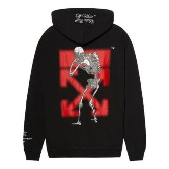 Off-White x UNDERCOVER Tricou cu mâneci lungi, cu glugă și imprimeu scheletic, negru