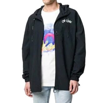 Palton cu glugă Impressionism Windbreaker pentru bărbați, negru