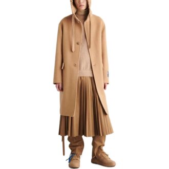 Palton midi cu glugă din cașmir „Khaki”