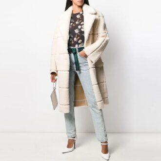 Palton Off-White, culoare solidă, croială largă, alb cremos