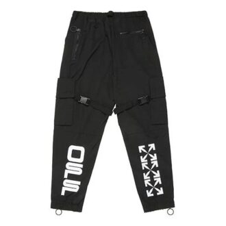 Pantaloni cargo cu imprimeu logo Pantaloni casual funcționali Negru