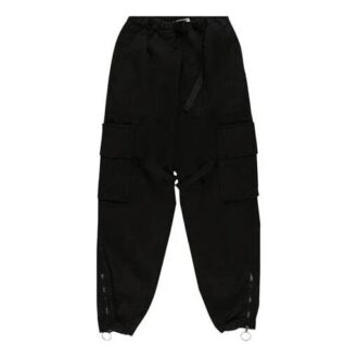 Pantaloni casual cargo cu logo și buzunare multiple, negri