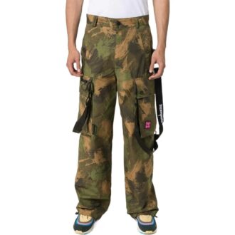 Pantaloni casual cargo Off-White pentru bărbați, colecția SS22, cu imprimeu, croială largă, verde
