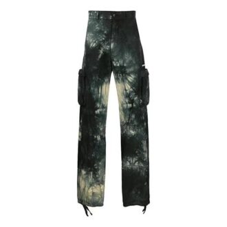 Pantaloni casual cargo pentru bărbați Off-White cu logo și imprimeu tie-dye, croială largă, negru