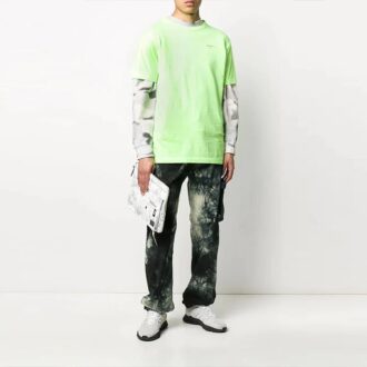 Pantaloni casual cargo pentru bărbați Off-White cu logo și imprimeu tie-dye, croială largă, negru