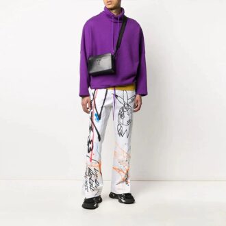 Pantaloni casual drepți cu talie înaltă Off-White pentru bărbați, cu imprimeu graffiti, colecția FW22, versiunea albă Pantaloni casual drepți cu talie înaltă Off-White pentru bărbați, cu imprimeu graffiti, colecția FW22, versiunea albă