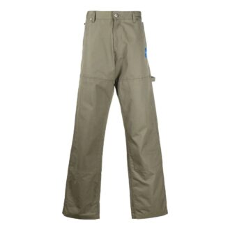 Pantaloni casual drepți de bărbați Off-White cu imprimeu logo, stil cargo, verde militar Pantaloni casual drepți de bărbați Off-White cu imprimeu logo, stil cargo, verde militar