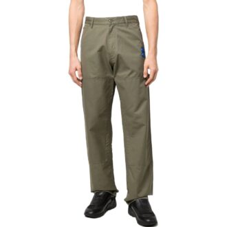 Pantaloni casual drepți de bărbați Off-White cu imprimeu logo, stil cargo, verde militar Pantaloni casual drepți de bărbați Off-White cu imprimeu logo, stil cargo, verde militar
