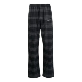 Pantaloni casual drepți în carouri Off-White pentru bărbați SS22, negri Pantaloni casual drepți în carouri Off-White pentru bărbați SS22, negri