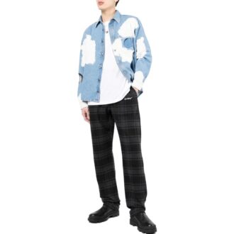 Pantaloni casual drepți în carouri Off-White pentru bărbați SS22, negri Pantaloni casual drepți în carouri Off-White pentru bărbați SS22, negri