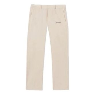 Pantaloni casual drepți Off-White pentru bărbați, colecția SS22, culoare solidă, cu imprimeu logo, bej Pantaloni casual drepți Off-White pentru bărbați, colecția SS22, culoare solidă, cu imprimeu logo, bej