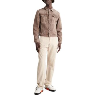 Pantaloni casual drepți Off-White pentru bărbați, colecția SS22, culoare solidă, cu imprimeu logo, bej Pantaloni casual drepți Off-White pentru bărbați, colecția SS22, culoare solidă, cu imprimeu logo, bej