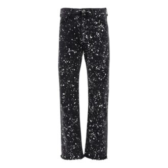 Pantaloni casual drepți Off-White pentru bărbați FW22 cu efect de stropi de vopsea, versiune neagră Pantaloni casual drepți Off-White pentru bărbați FW22 cu efect de stropi de vopsea, versiune neagră