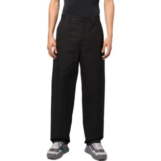 Pantaloni casual drepți Off-White pentru bărbați FW22, cu imprimeu cu dungi, culoare solidă, croială largă, negru Pantaloni casual drepți Off-White pentru bărbați FW22, cu imprimeu cu dungi, culoare solidă, croială largă, negru