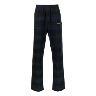 Pantaloni casual în carouri Off-White pentru bărbați SS22, albastru și negru Pantaloni casual în carouri Off-White pentru bărbați SS22, albastru și negru
