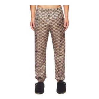 Pantaloni casual Off-White pentru bărbați, cu imprimeu integral cu logo și talie elastică, bej de toamnă Pantaloni casual Off-White pentru bărbați, cu imprimeu integral cu logo și talie elastică, bej de toamnă