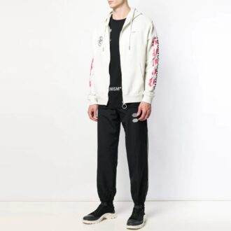 Pantaloni casual Off-White pentru bărbați, culoare solidă, cu dungă albă laterală, negru Pantaloni casual Off-White pentru bărbați, culoare solidă, cu dungă albă laterală, negru
