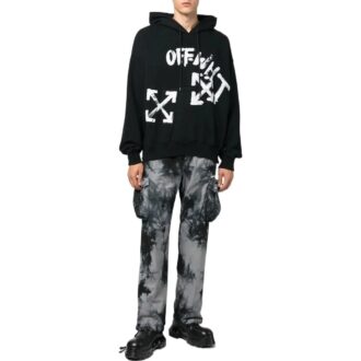 Pantaloni casual Off-White pentru bărbați FW22 cu imprimeu Tie Dye și buzunare 3D, negri Pantaloni casual Off-White pentru bărbați FW22 cu imprimeu Tie Dye și buzunare 3D, negri