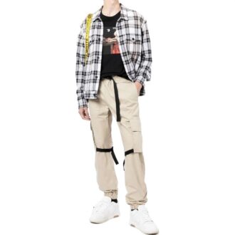 Pantaloni casual Off-White pentru bărbați FW22, culoare solidă, cu buzunare mari și șireturi, versiune bej Pantaloni casual Off-White pentru bărbați FW22, culoare solidă, cu buzunare mari și șireturi, versiune bej