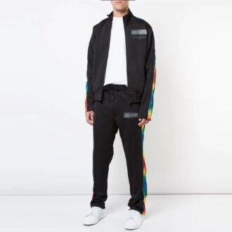 Pantaloni casual pentru bărbați Off-White cu șnur la talie și dungă laterală, croi larg, negru Pantaloni casual pentru bărbați Off-White cu șnur la talie și dungă laterală, croi larg, negru