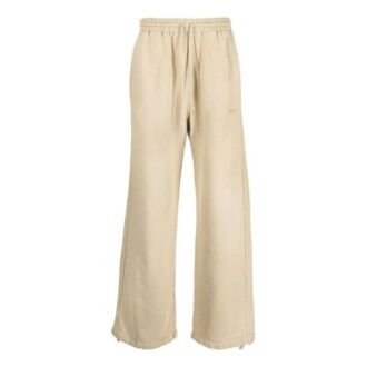 Pantaloni casual pentru bărbați Off-White FW22 cu imprimeu cu dungi și șnur, croi drept, bej Pantaloni casual pentru bărbați Off-White FW22 cu imprimeu cu dungi și șnur, croi drept, bej