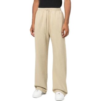 Pantaloni casual pentru bărbați Off-White FW22 cu imprimeu cu dungi și șnur, croi drept, bej Pantaloni casual pentru bărbați Off-White FW22 cu imprimeu cu dungi și șnur, croi drept, bej
