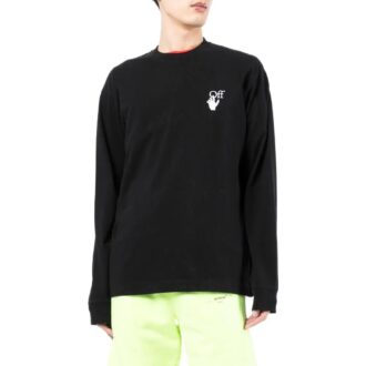 Pantaloni casual pentru bărbați Off-White FW22 cu logo, guler rotund și mâneci lungi, negri Pantaloni casual pentru bărbați Off-White FW22 cu logo, guler rotund și mâneci lungi, negri