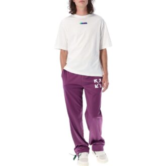 Pantaloni casual pentru bărbați Off-White SS22, culoare solidă, cu imprimeu logo, croi drept, croială largă, violet Pantaloni casual pentru bărbați Off-White SS22, culoare solidă, cu imprimeu logo, croi drept, croială largă, violet