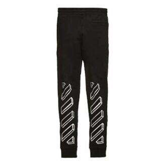 Pantaloni de trening conici cu grafică 3D, marcaje diagonale și Arrows, negru/alb