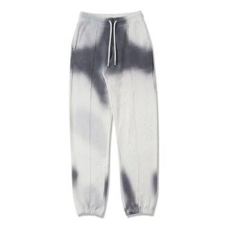 Pantaloni de trening din bumbac pentru bărbați, vopsiți în stil tie-dye, gri și alb