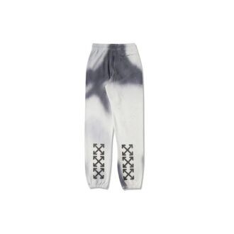 Pantaloni de trening din bumbac pentru bărbați, vopsiți în stil tie-dye, gri și alb