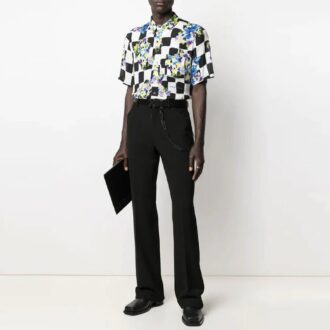Pantaloni drepți cu imprimeu logo SS21, versiune neagră