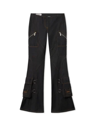 Pantaloni evazați din denim cu buzunare și curea
