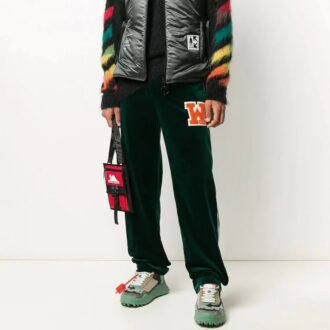 Pantaloni FW20 cu patch cu logo și efect de catifea