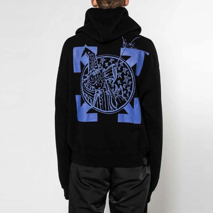 Pantaloni largi Off-White pentru bărbați, cu logo Wizard și Cat Over Arrows, negri