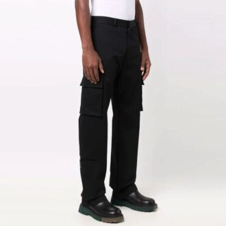 Pantaloni lungi casual cargo Off-White pentru bărbați, FW21, culoare solidă, croială largă, negru