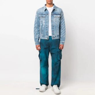 Pantaloni lungi casual Off-White pentru bărbați SS22 Tie Dye Cargo, albastru