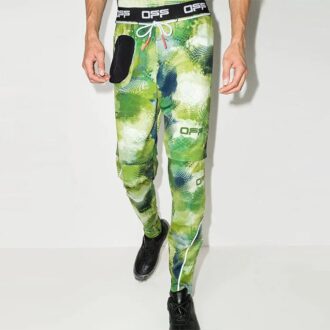 Pantaloni lungi casual pentru bărbați Off-White cu imprimeu camuflaj, verde