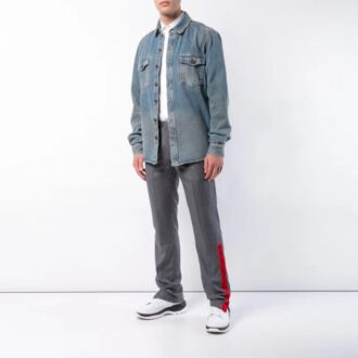Pantaloni lungi casual pentru bărbați Off-White cu model în dungi, croi slim, gri Pantaloni lungi casual pentru bărbați Off-White cu model în dungi, croi slim, gri